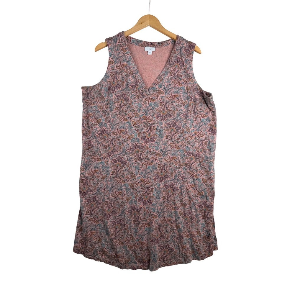 J. Jill Floral Print Sleeveless V-neck Dress with Pockets size XL Pink/Green